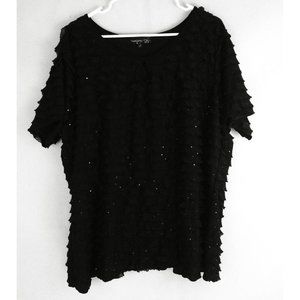 7 Wonders Black Sequined Ruffled Blouse Plus Size 3X